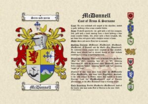 Coat of Arms (or Family Crest) with Surname History (Origin and Meaning) on Plain Parchment